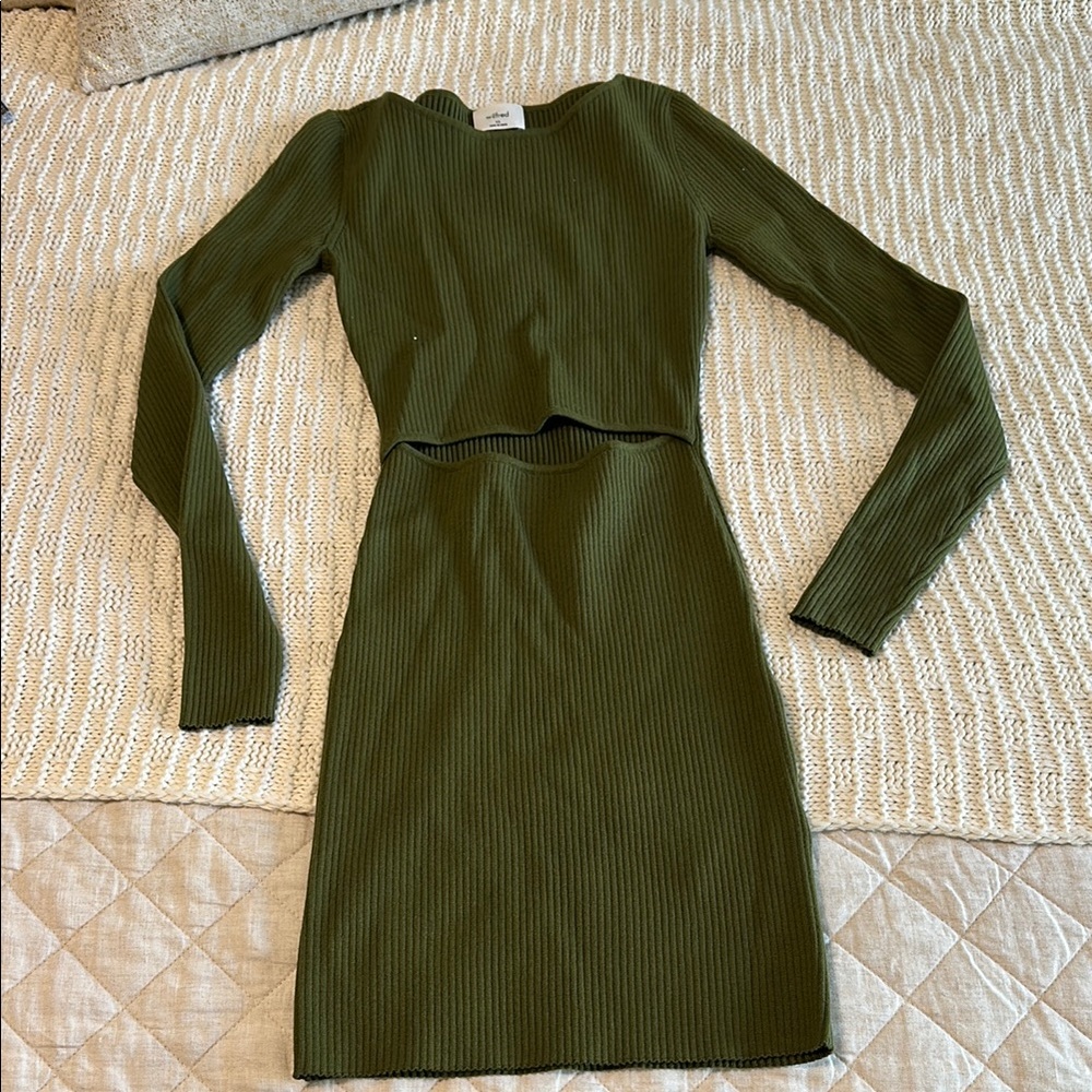 Olive Green Mini Ribbed Knit Dress